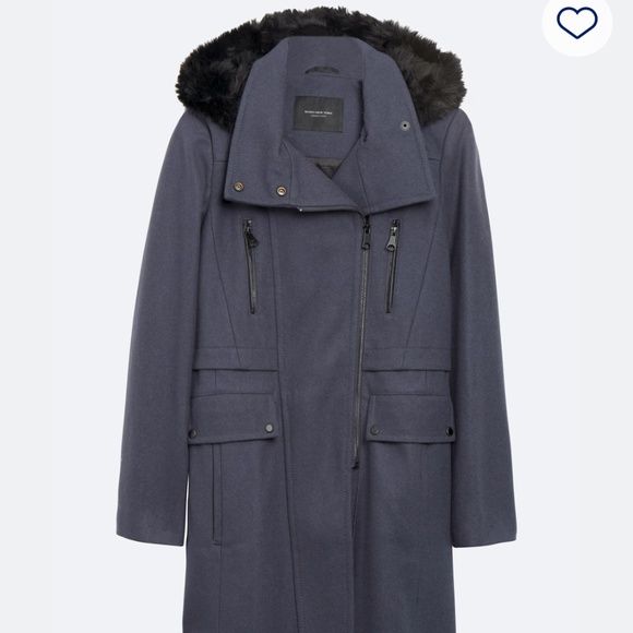 Marc New York - Andrew Marc - Biskra Wool Blend Coat faux fur trim - Blue Size 8 - Picture 1 of 9